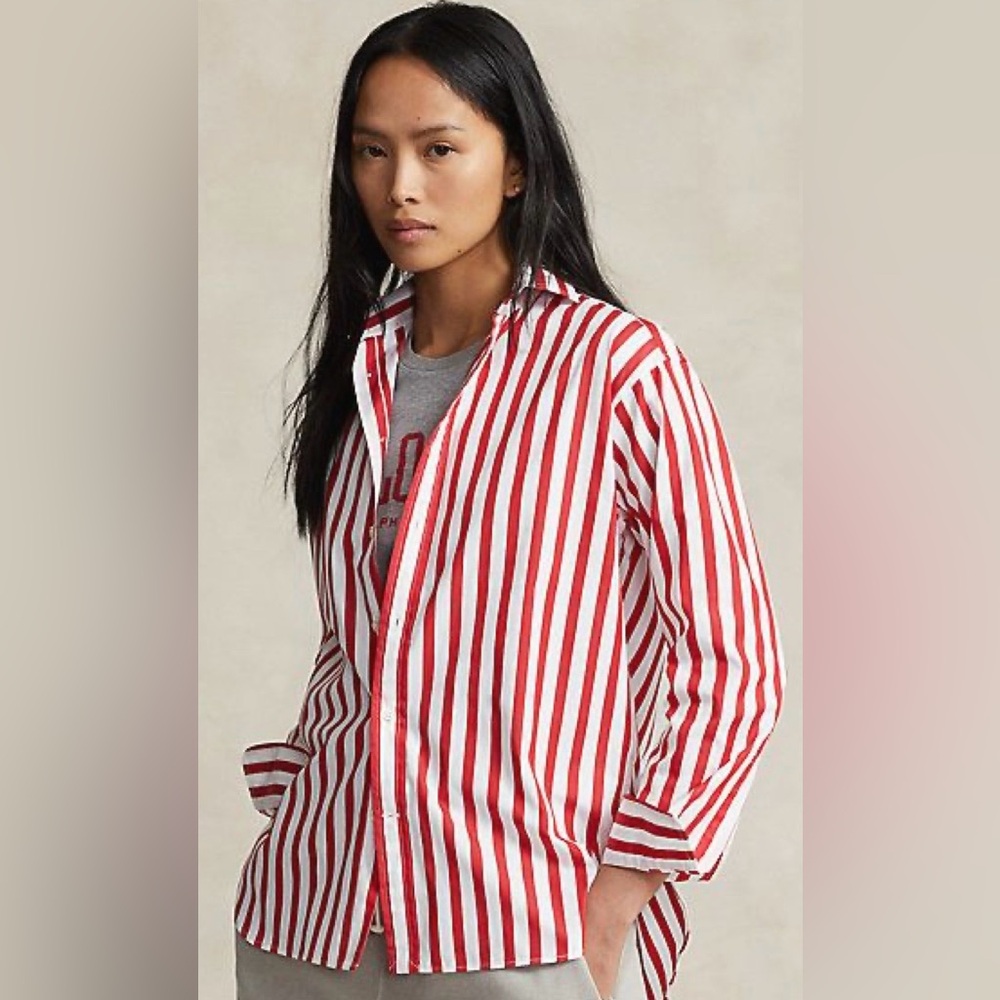 A New Day Red and White Striped Long Sleeve Oversized Shirt